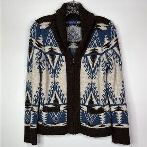 Pendleton Alpaca Wool Full Zip Sweater Size Small Petite Blue White